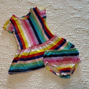 Wondernation Rainbow Striped Dress with Bloomers
